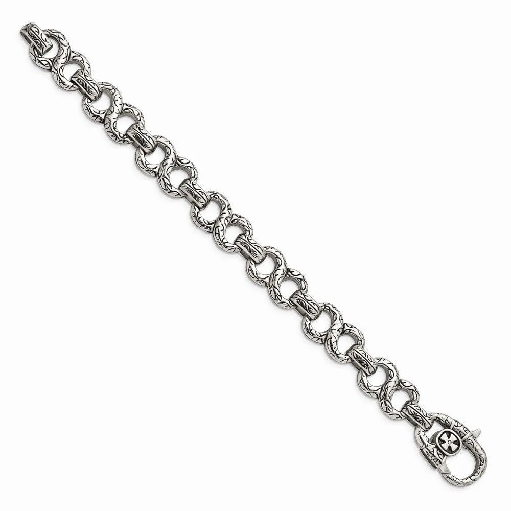 Stainless Steel Polished & Antiqued 8.5in Bracelet