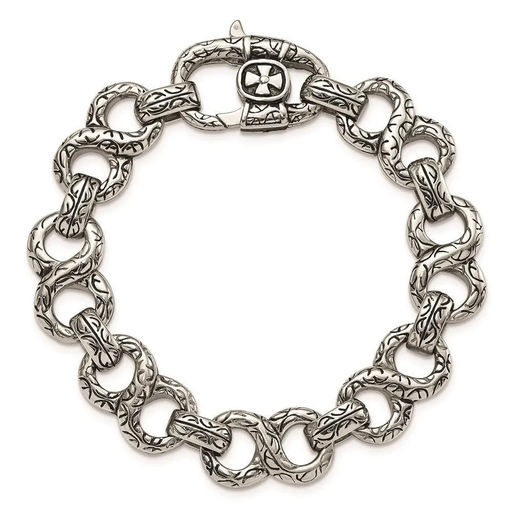 Stainless Steel Polished & Antiqued 8.5in Bracelet