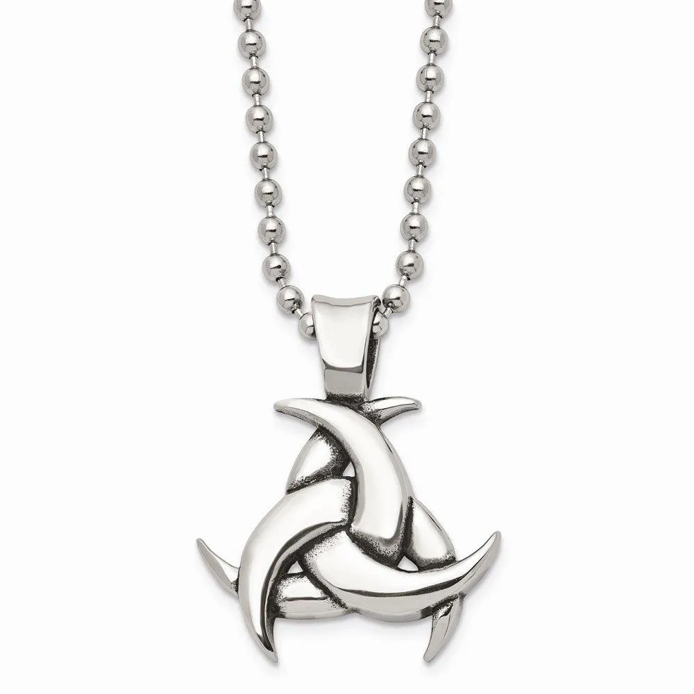 Stainless Steel Polished & Antiqued Celtic Knot 22in Necklace 