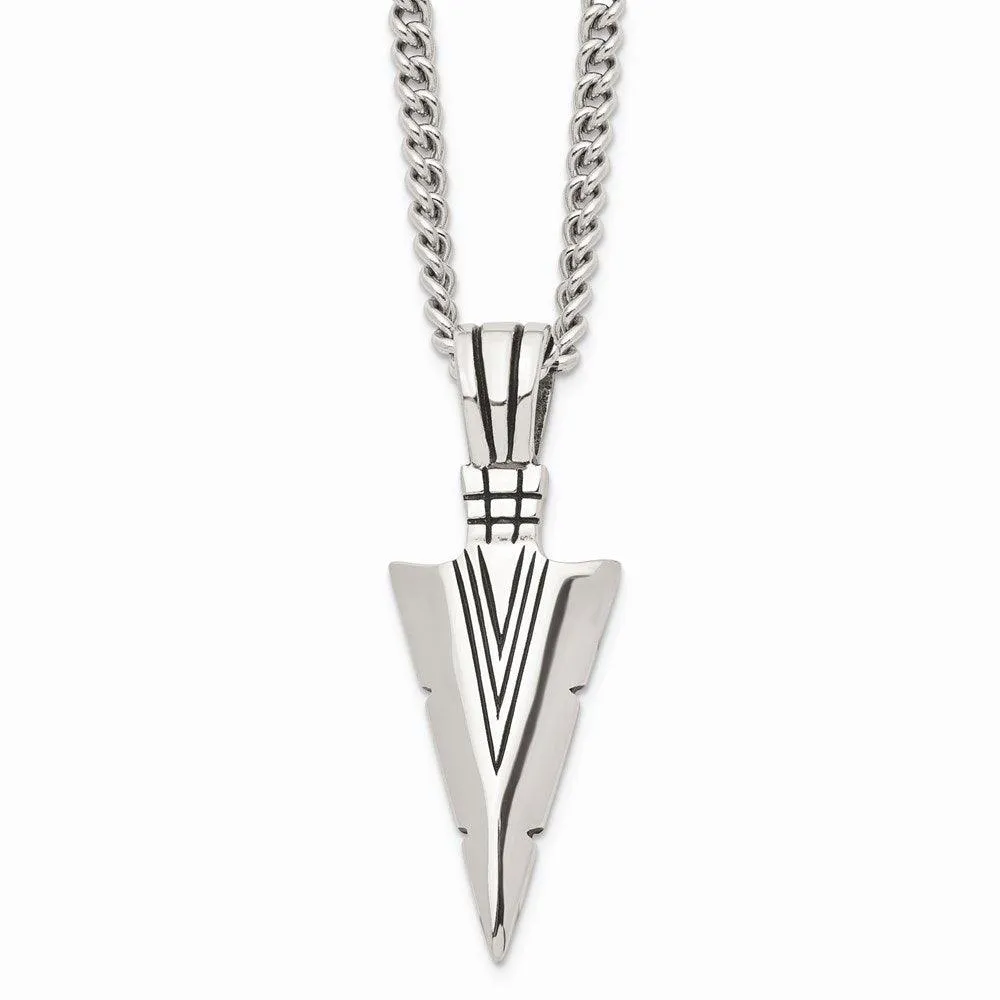 Stainless Steel Polished & Antiqued Dagger 22in Necklace 
