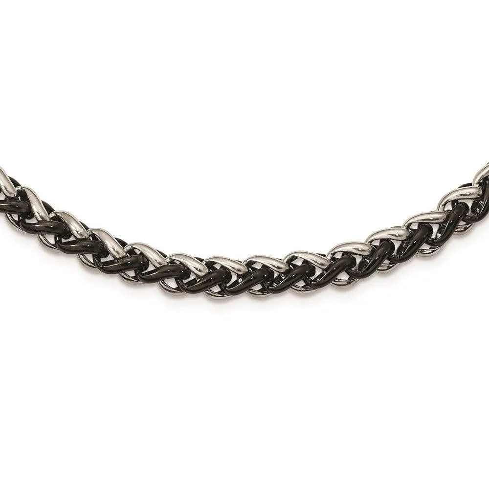 Stainless Steel Polished & Black IP-plated 24in Necklace 
