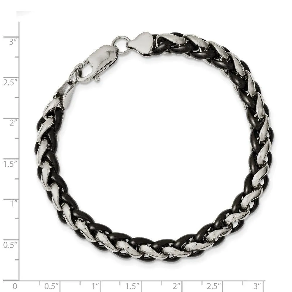 Stainless Steel Polished & Black IP-plated 8.25in Bracelet