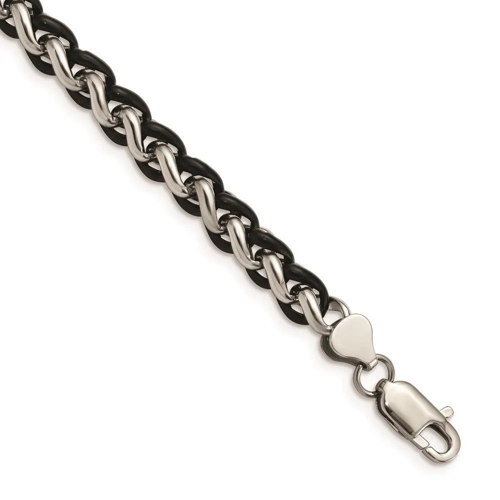 Stainless Steel Polished & Black IP-plated 8.25in Bracelet 