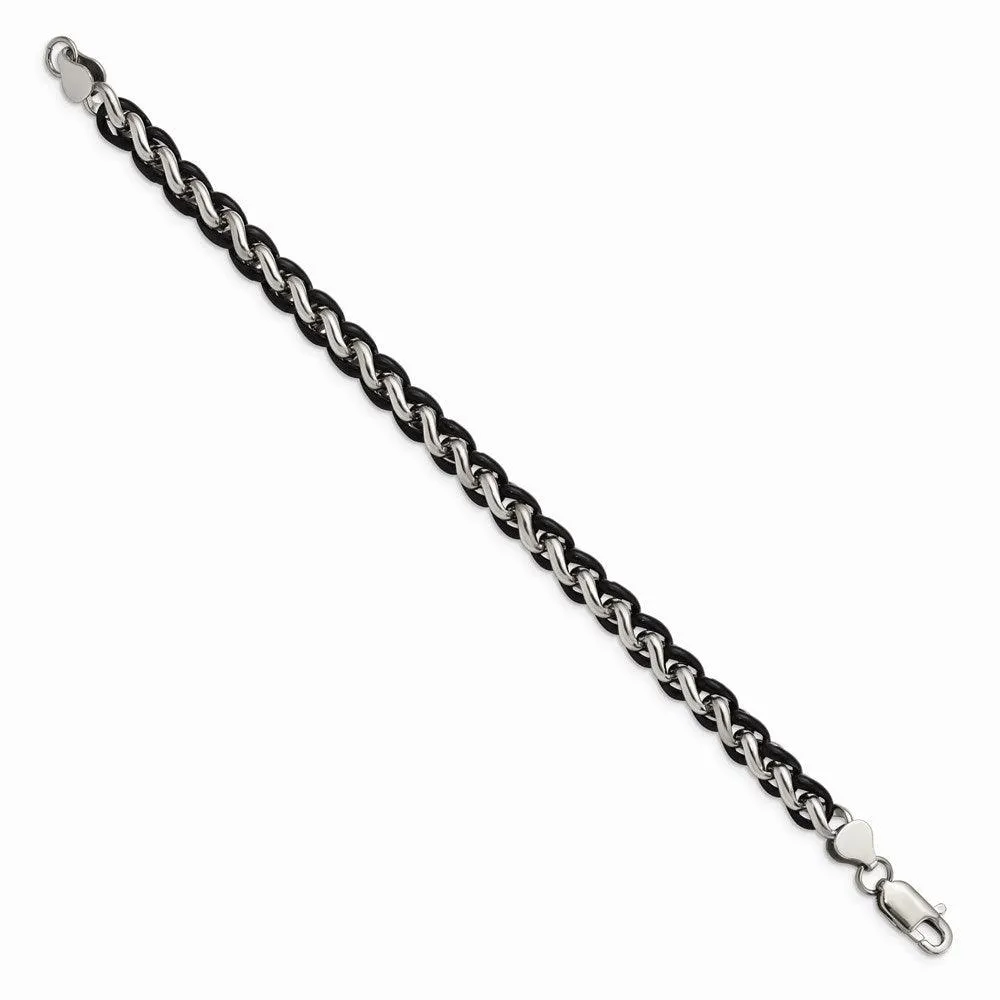 Stainless Steel Polished & Black IP-plated 8.25in Bracelet