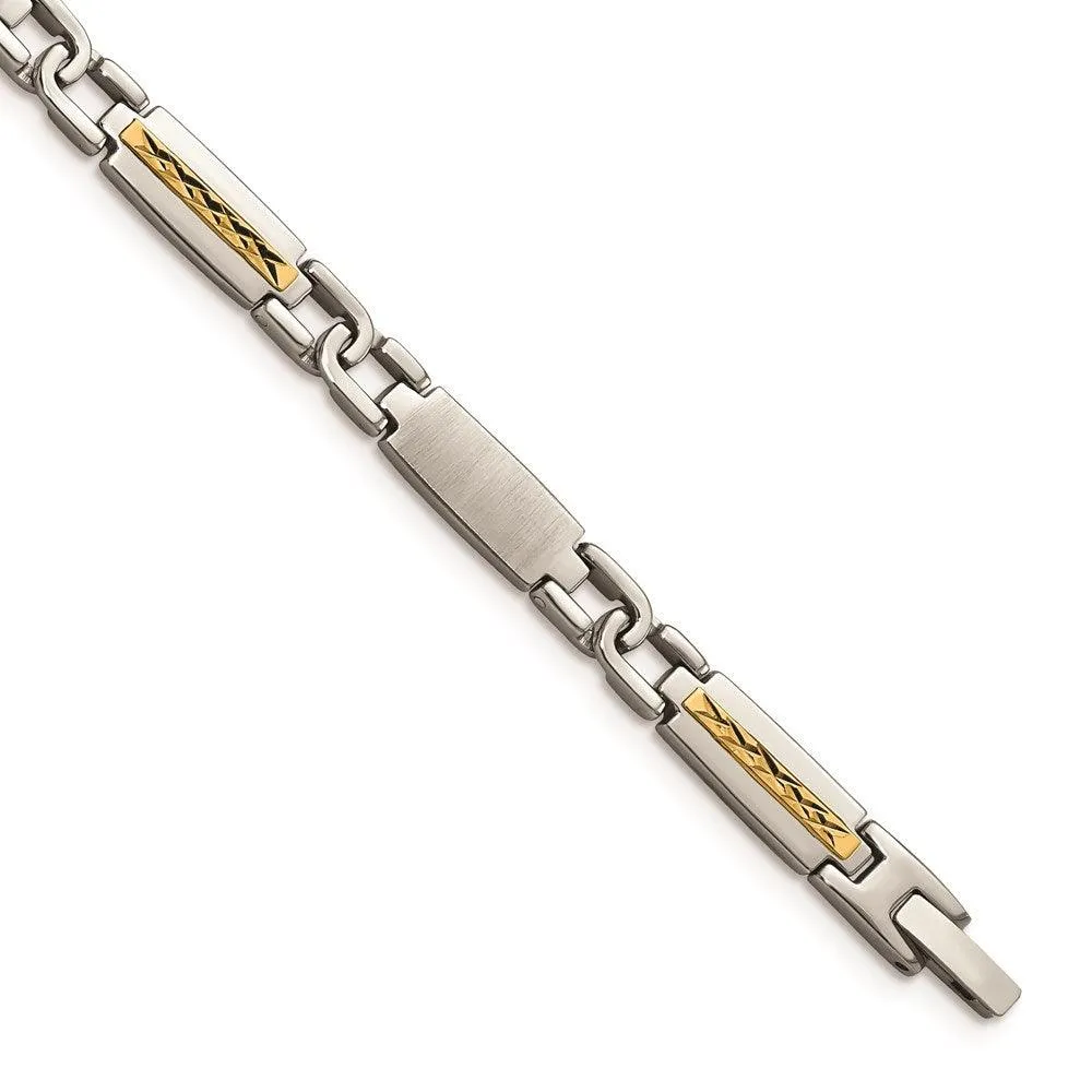 Stainless Steel Polished & Brushed w/14k Fancy Link 8.75in Bracelet 