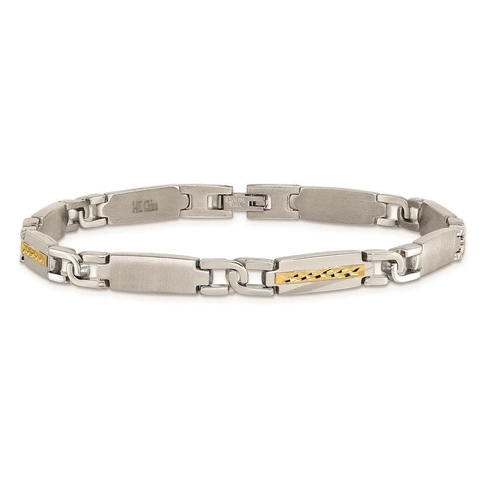 Stainless Steel Polished & Brushed w/14k Fancy Link 8.75in Bracelet