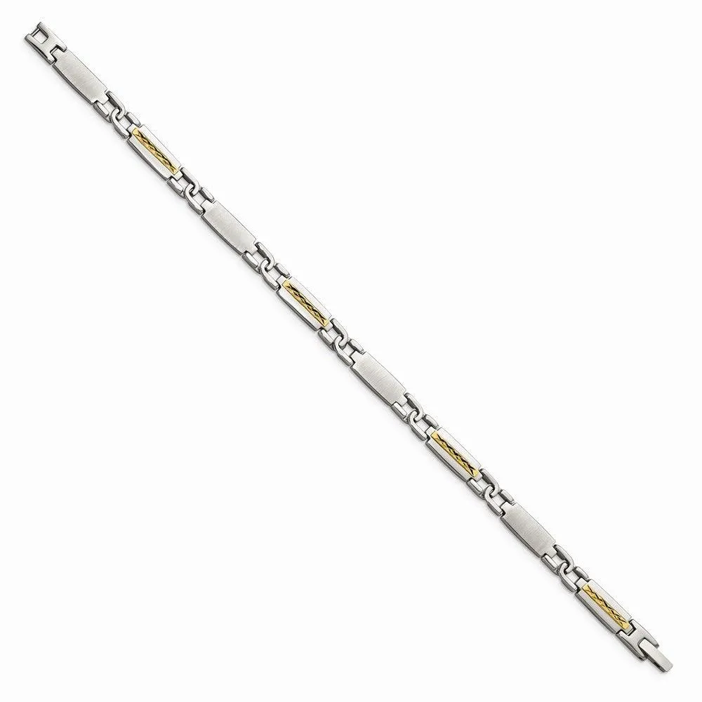 Stainless Steel Polished & Brushed w/14k Fancy Link 8.75in Bracelet