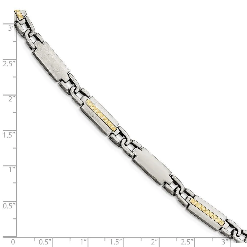 Stainless Steel Polished & Brushed w/14k Fancy Link 8.75in Bracelet