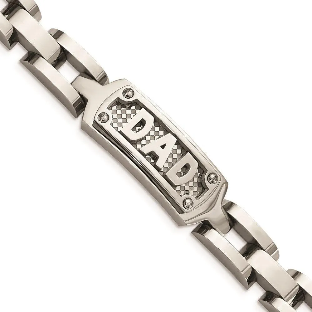 Stainless Steel Polished & Textured Dad Bracelet 