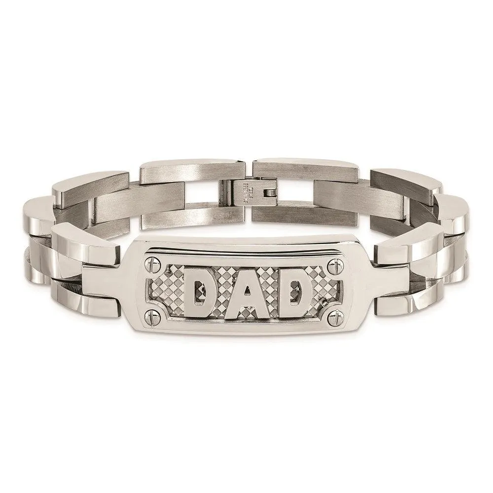 Stainless Steel Polished & Textured Dad Bracelet