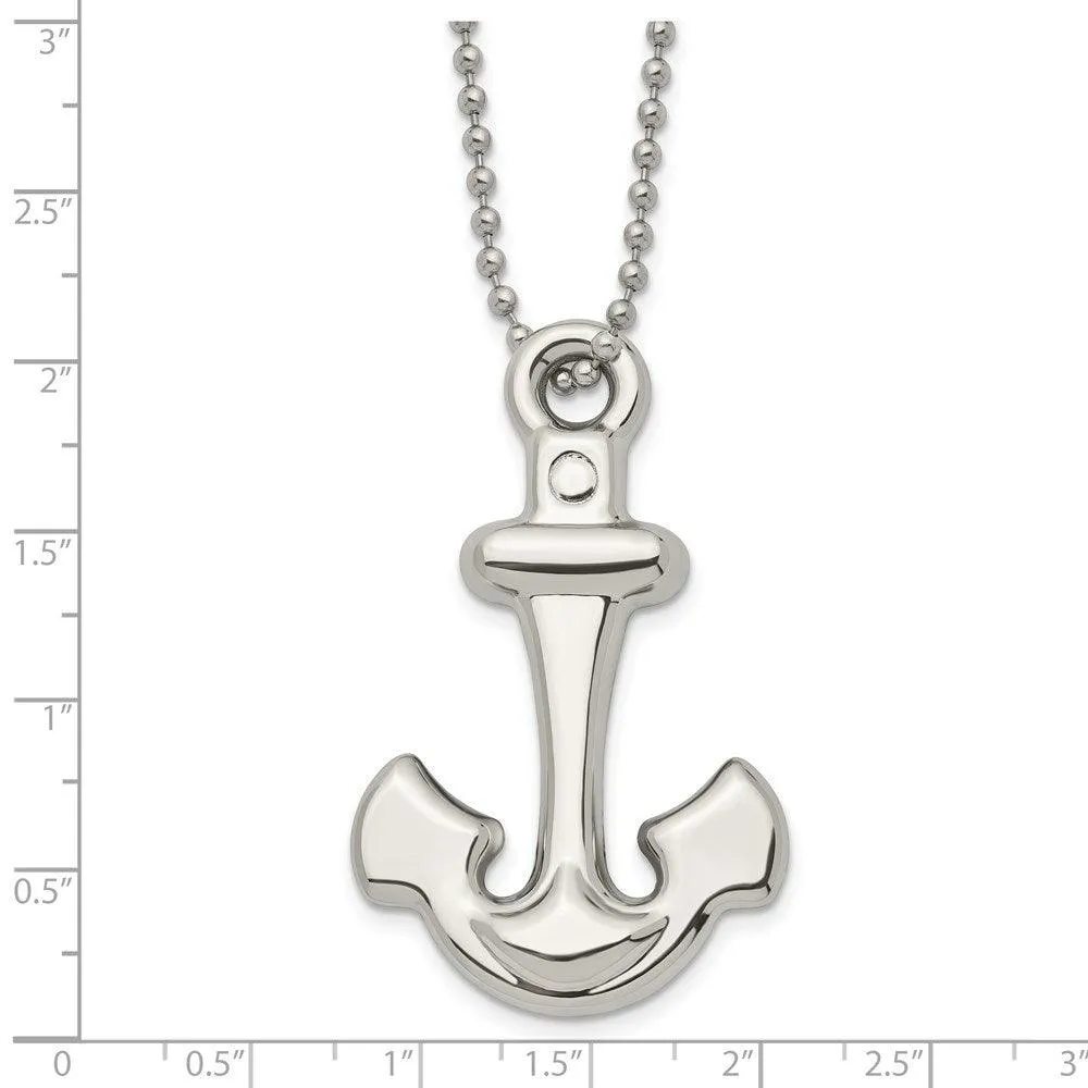 Stainless Steel Polished Anchor Mariner Cross Necklace