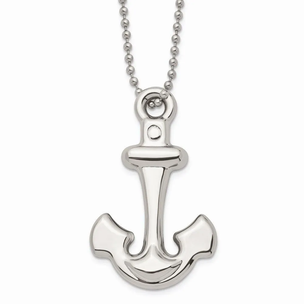 Stainless Steel Polished Anchor Mariner Cross Necklace 
