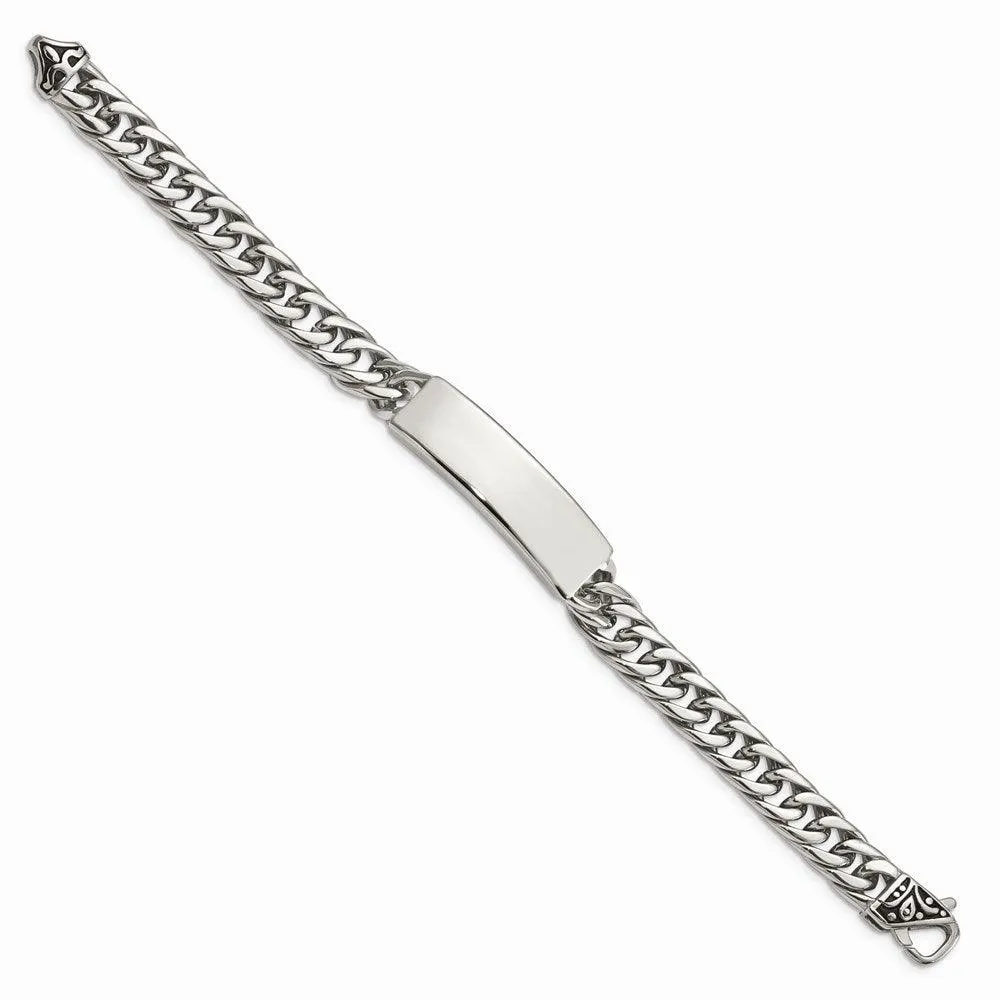 Stainless Steel Polished and Antiqued Curb ID Link Bracelet