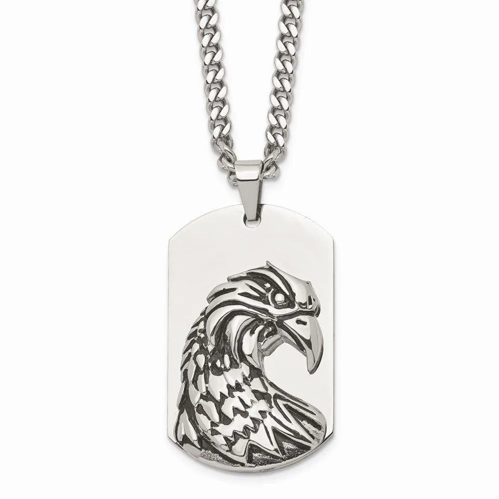 Stainless Steel Polished and Antiqued Eagle Necklace 