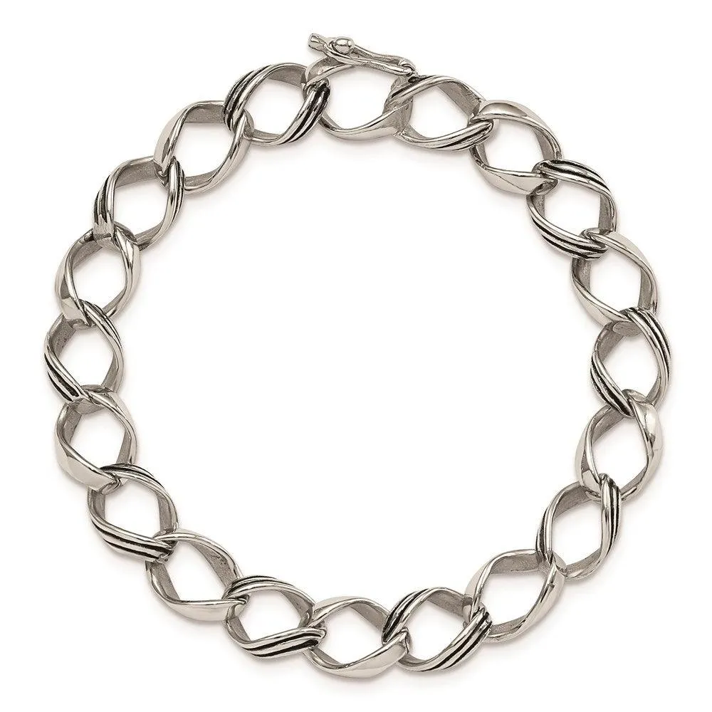 Stainless Steel Polished and Antiqued Fancy Link Bracelet