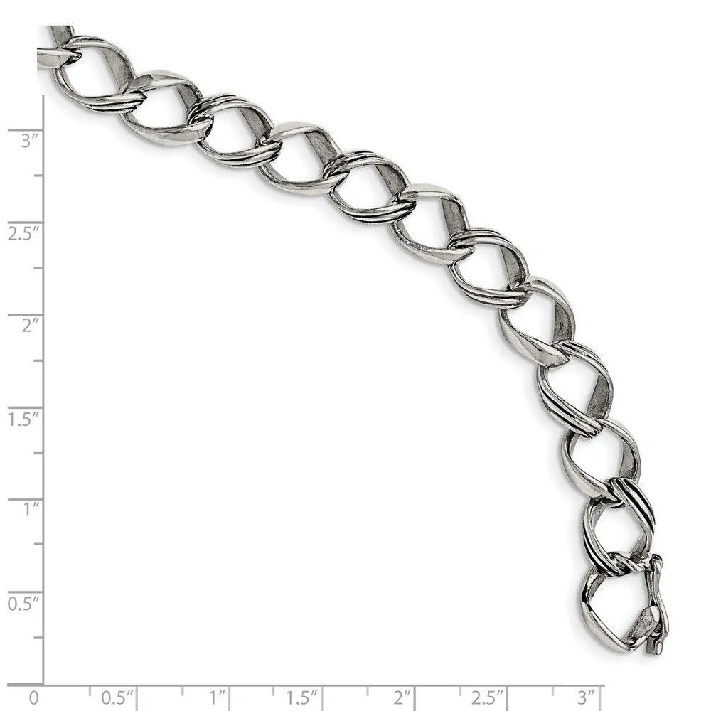 Stainless Steel Polished and Antiqued Fancy Link Bracelet