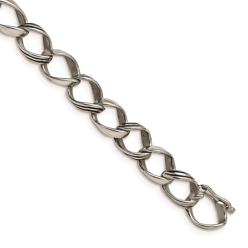 Stainless Steel Polished and Antiqued Fancy Link Bracelet 