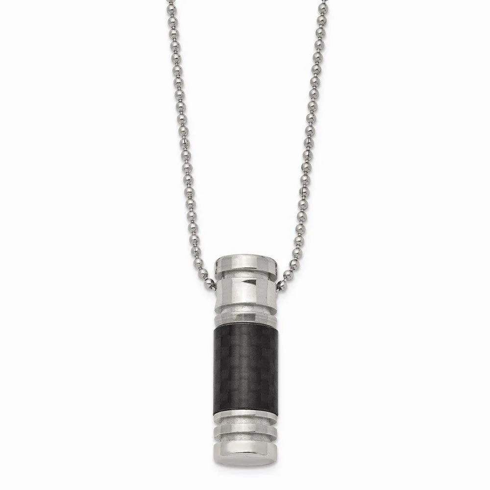 Stainless Steel Polished Black Carbon Fiber Inlay 22in Necklace 