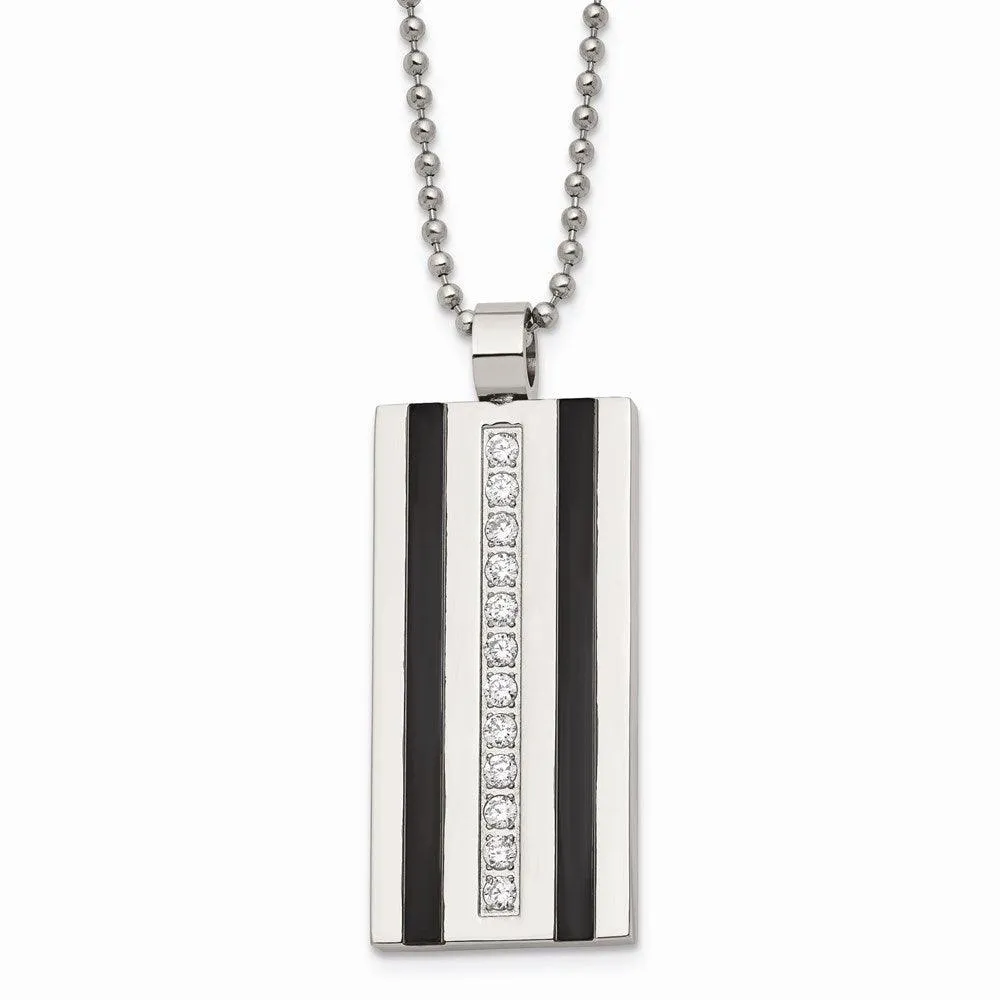 Stainless Steel Polished Black IP CZ Necklace 
