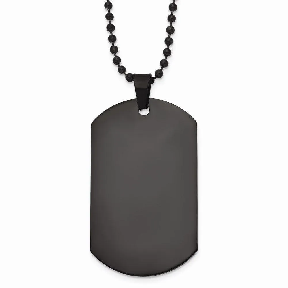 Stainless Steel Polished Black IP Dog Tag Necklace 