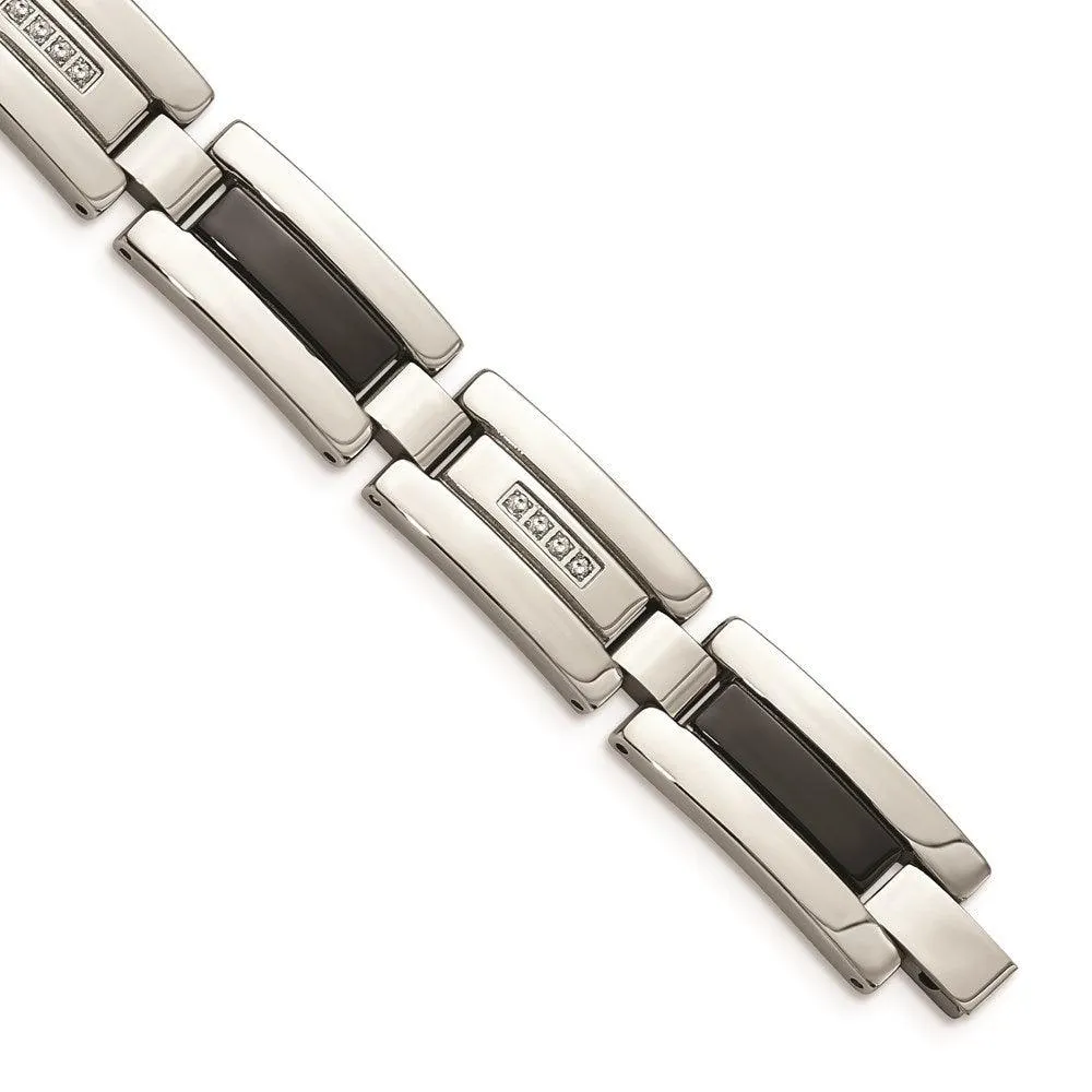 Stainless Steel Polished Black IP-plated 1/4ct tw. Diamond Bracelet 