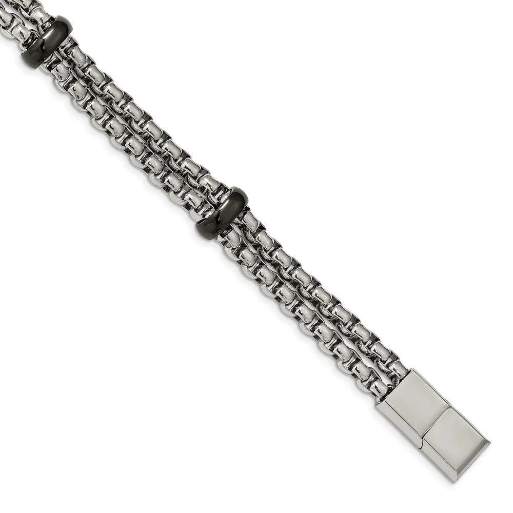 Stainless Steel Polished Black IP-plated 8in w/0.5in ext. Bracelet 