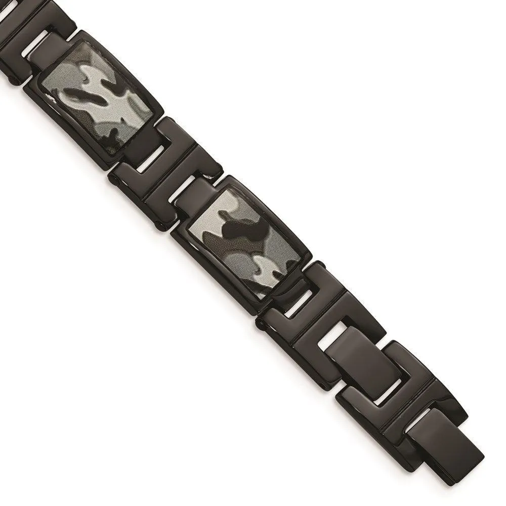 Stainless Steel Polished Black IP-plated Camoflage Bracelet 