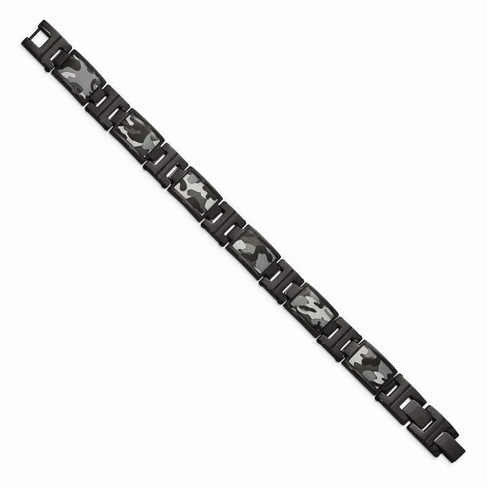 Stainless Steel Polished Black IP-plated Camoflage Bracelet