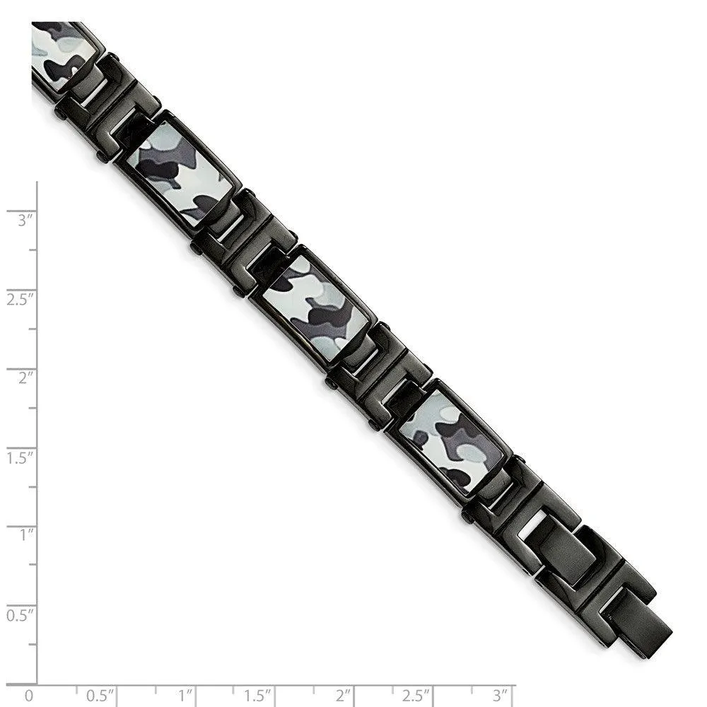 Stainless Steel Polished Black IP-plated Camoflage Bracelet