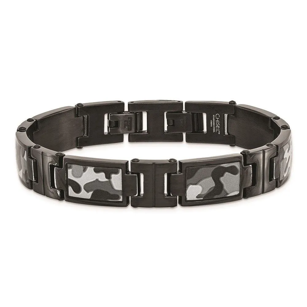 Stainless Steel Polished Black IP-plated Camoflage Bracelet