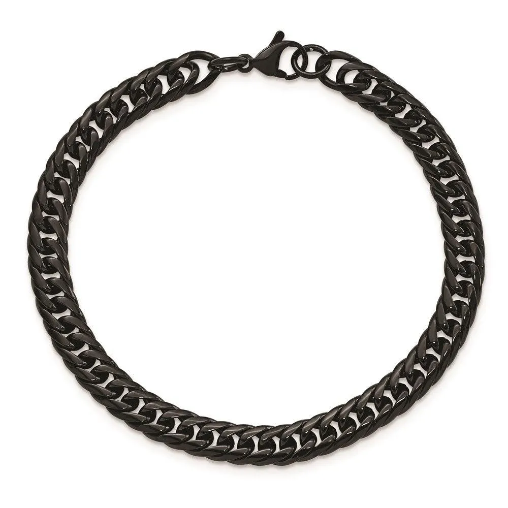 Stainless Steel Polished Black IP-plated Curb Chain Bracelet