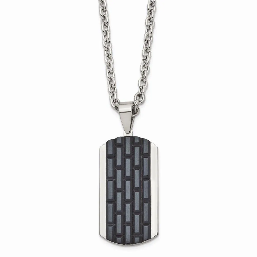 Stainless Steel Polished Black IP-plated Dog Tag Necklace 