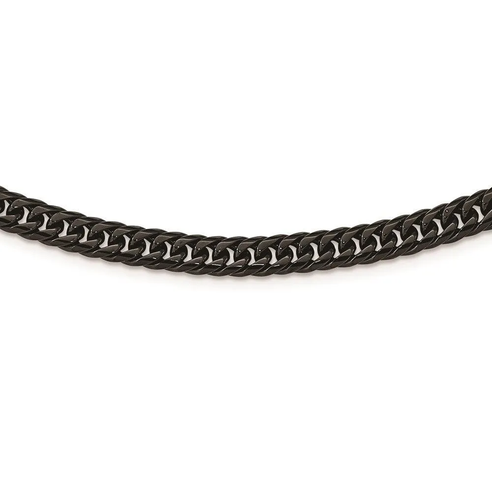Stainless Steel Polished Black IP-plated Double Curb Chain Necklace 