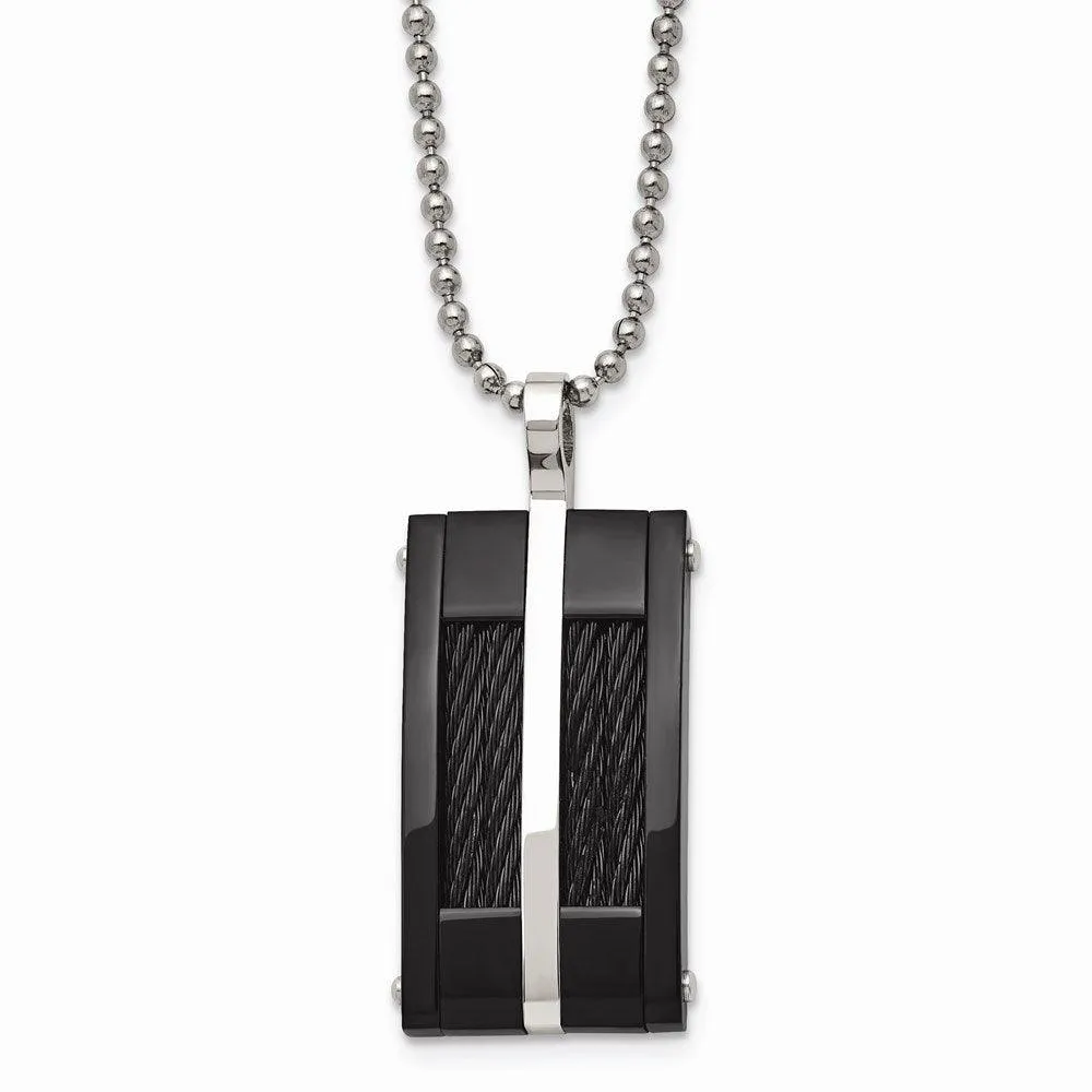 Stainless Steel Polished Black IP-plated Wire Necklace 