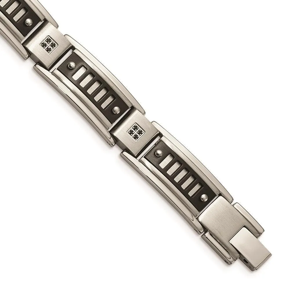 Stainless Steel Polished Black IP-plated with Black CZ Bracelet 