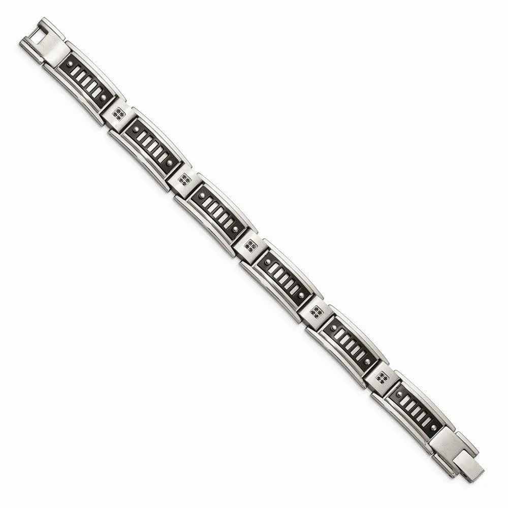 Stainless Steel Polished Black IP-plated with Black CZ Bracelet