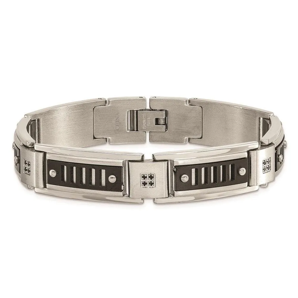 Stainless Steel Polished Black IP-plated with Black CZ Bracelet