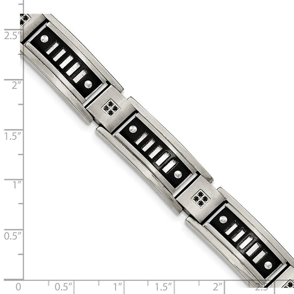 Stainless Steel Polished Black IP-plated with Black CZ Bracelet