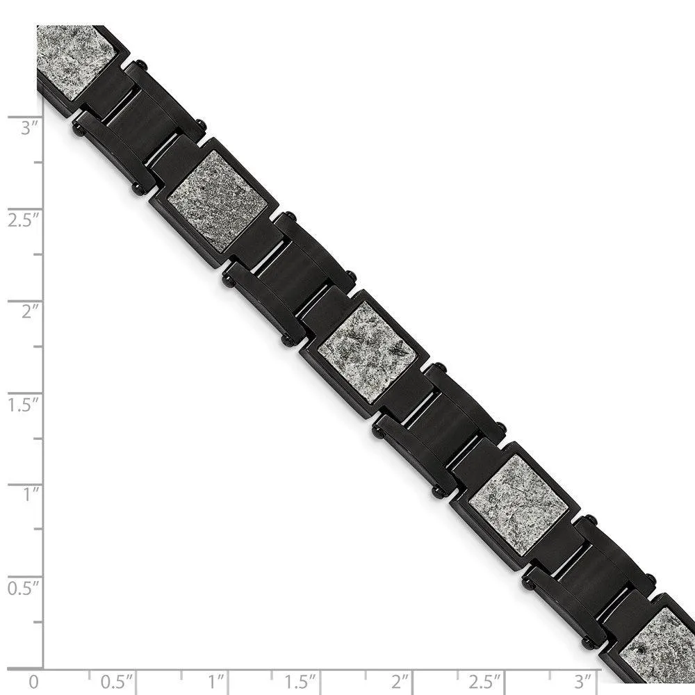 Stainless Steel Polished Black IP w/Sedimentary Rock Inlay 8.5in Bracelet