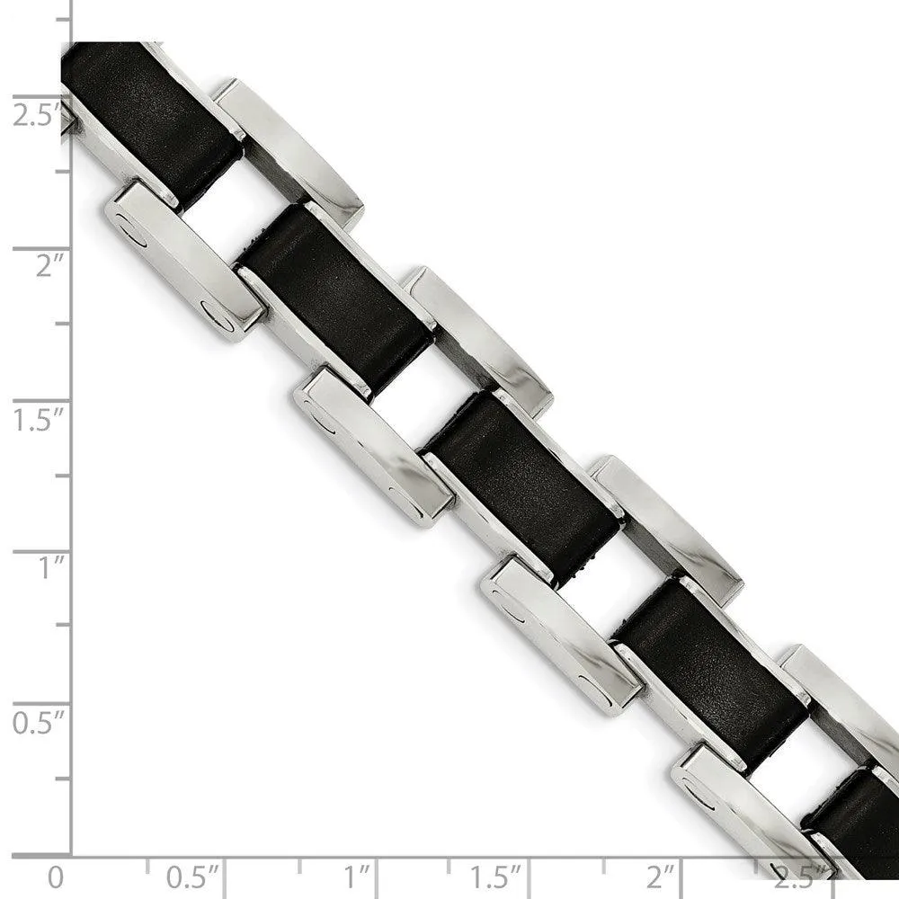 Stainless Steel Polished Black Rubber Bracelet