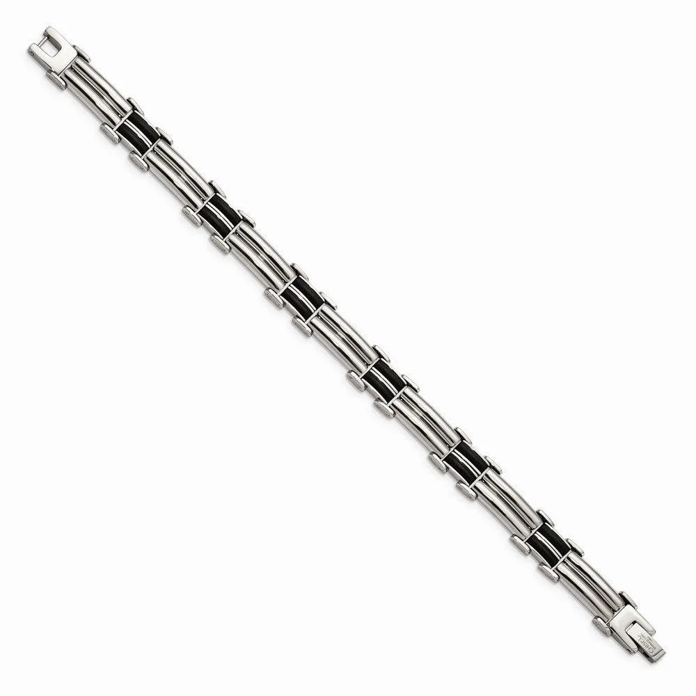 Stainless Steel Polished Black Rubber Bracelet