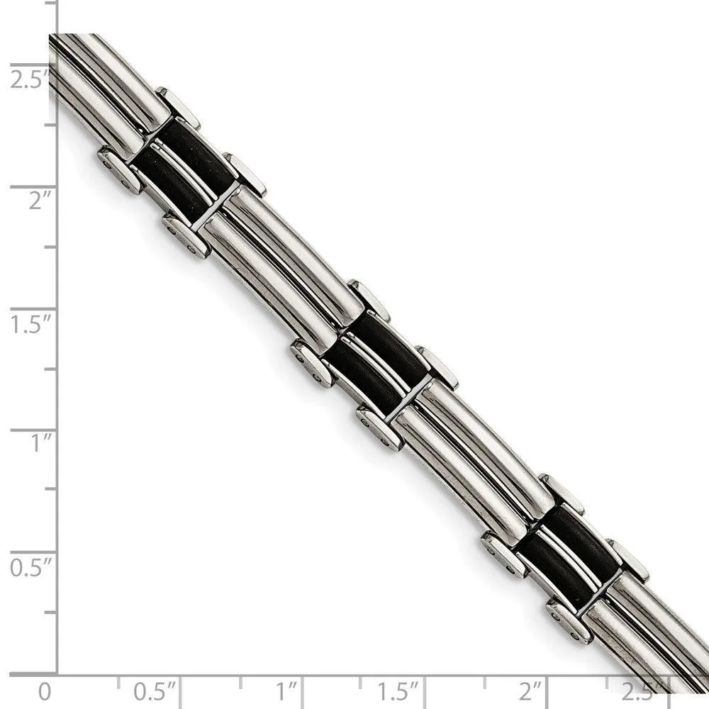 Stainless Steel Polished Black Rubber Bracelet