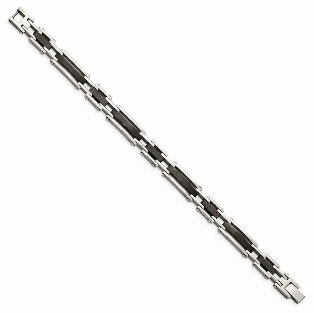 Stainless Steel Polished Blk IP-plated Solid Black Carbon Fiber Links Brac
