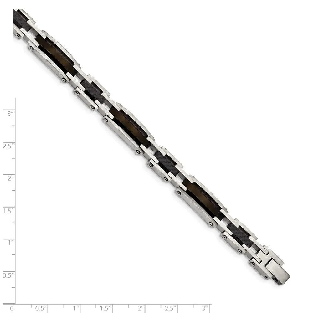 Stainless Steel Polished Blk IP-plated Solid Black Carbon Fiber Links Brac