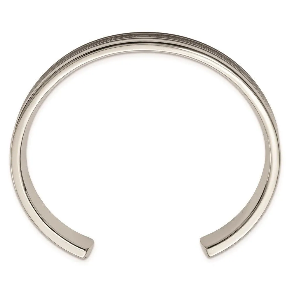 Stainless steel Polished Carbon Fiber Inlay/Black IP-plated Cross Bangle