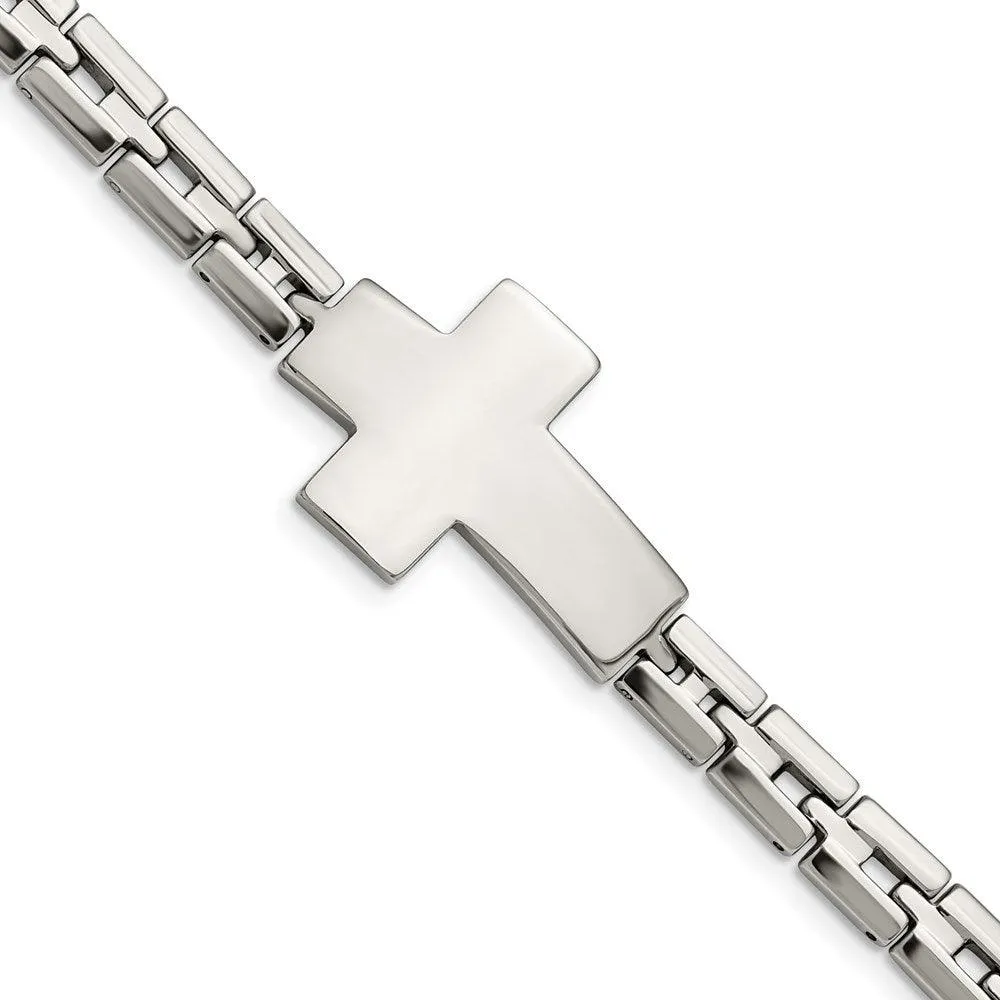 Stainless Steel Polished Cross 8in Link Bracelet 