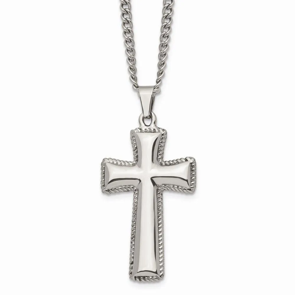 Stainless Steel Polished Cushion Cross Necklace 
