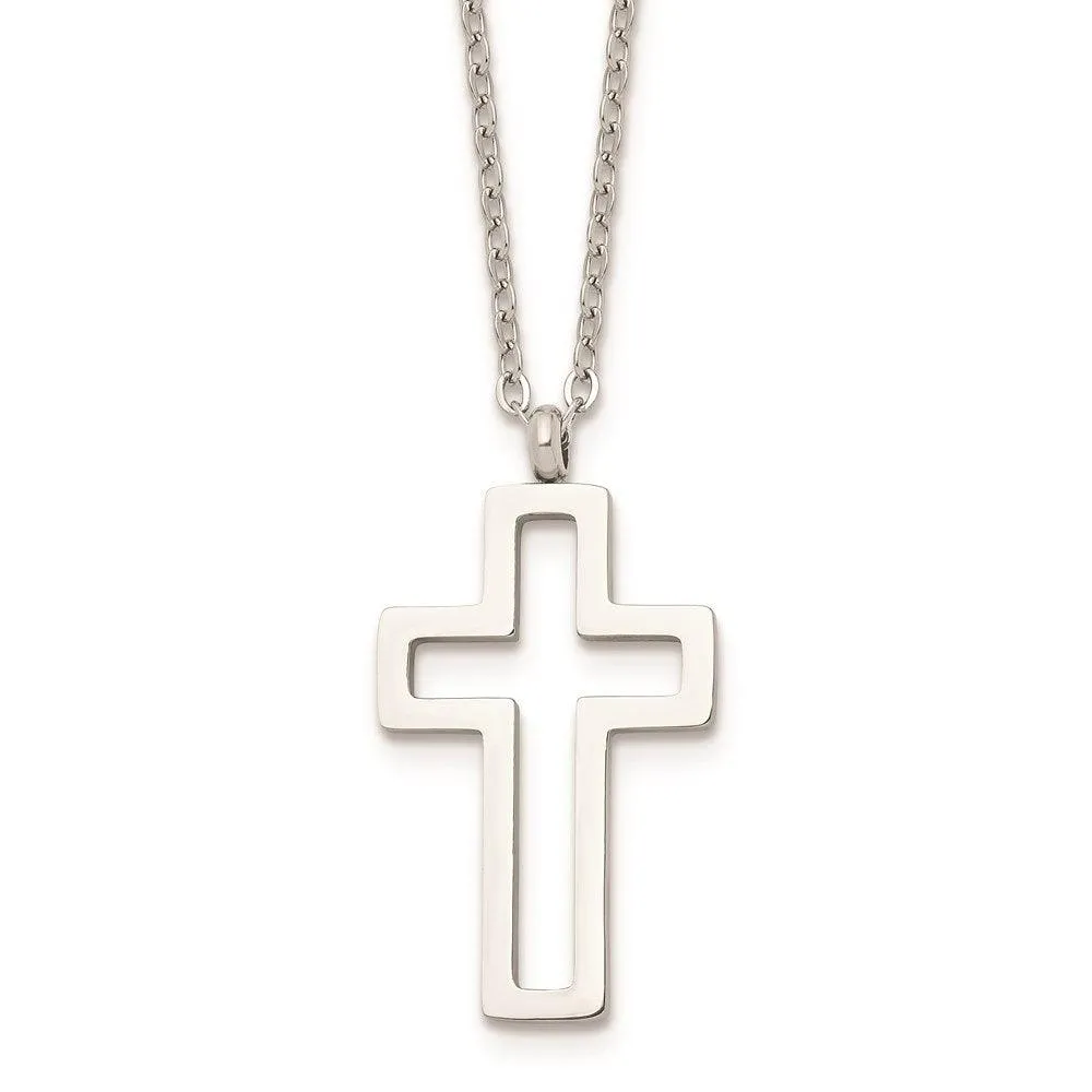Stainless Steel Polished Cut-out Cross Necklace 