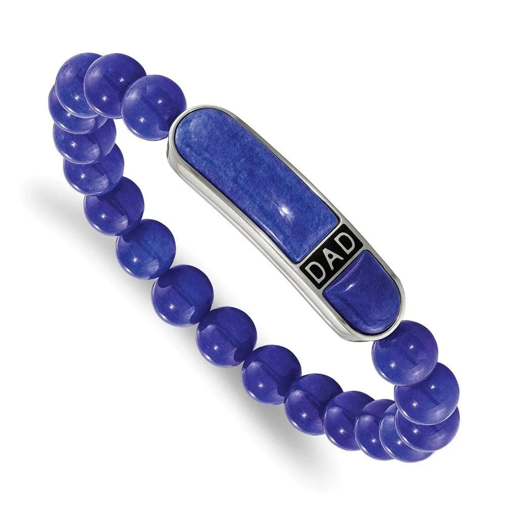 Stainless Steel Polished Enameled Lapis Beaded Dad Stretch Bracelet 