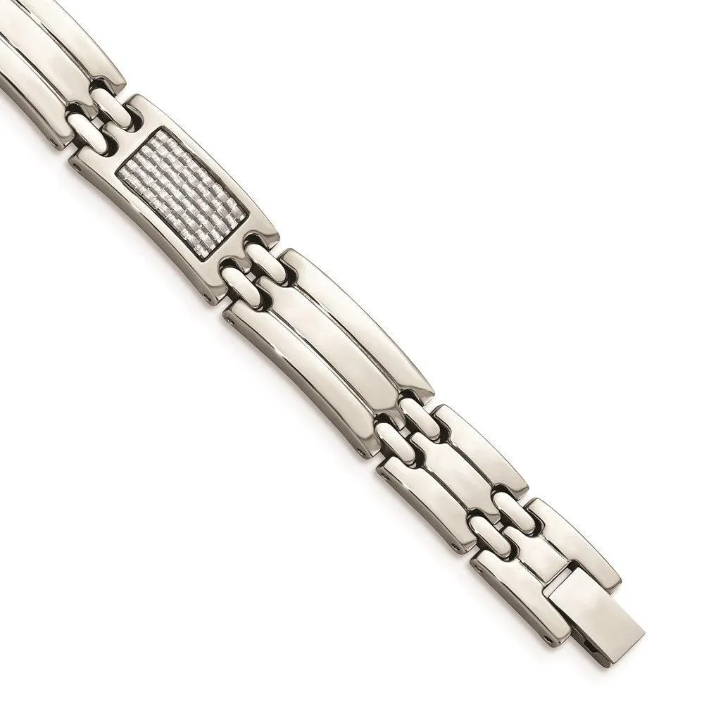 Stainless Steel Polished Grey Carbon Fiber Inlay Bracelet 